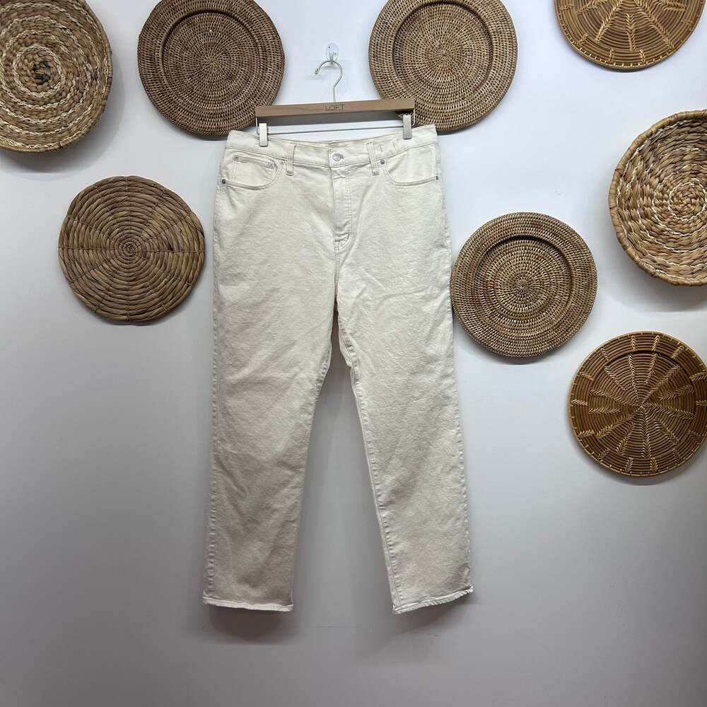 Madewell High Rise 90s Straight Leg Cream Jeans 33 Neutral